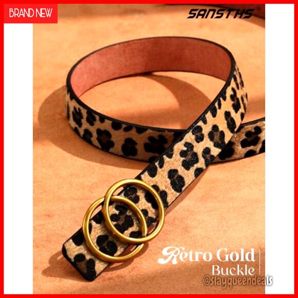 Women's Leather Belt with Double Ring Buckle Adjustable 24-55 Inches - Picture 2 of 7